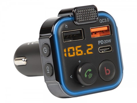 Automobilinis audio adapteris - FM siųstuvas + USB (QC3.0) + USB C (20W) Bluetooth Blow 